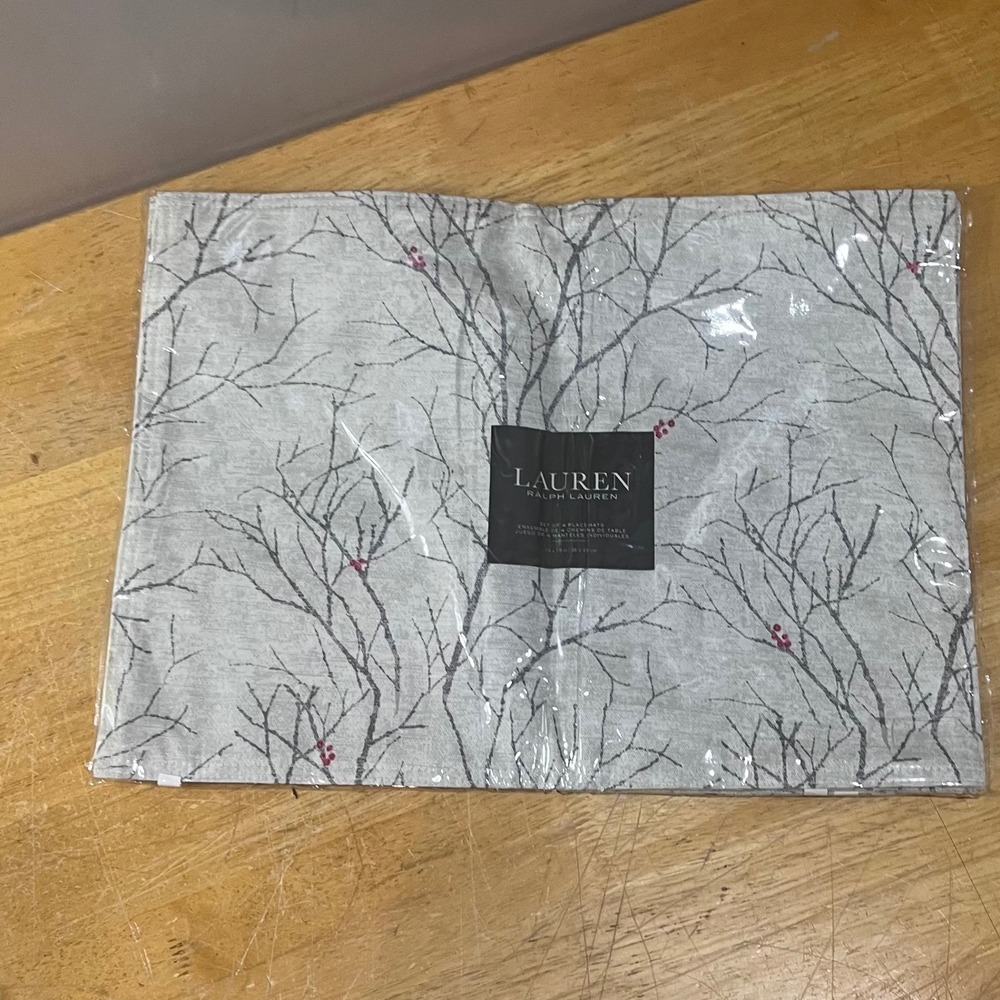 Lauren Ralph Lauren Holiday Winter Branch Berry Cotton Placemats Set of 4 NEW